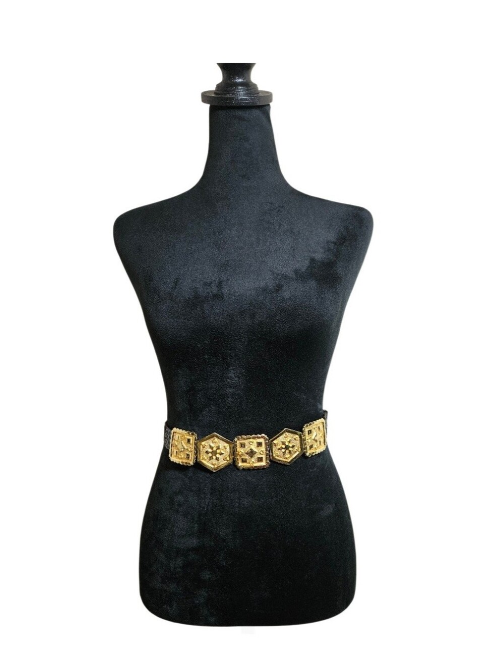 Vintage Alexis Kirk Black Snakeskin Leather  Medallion Statement Belt One Size